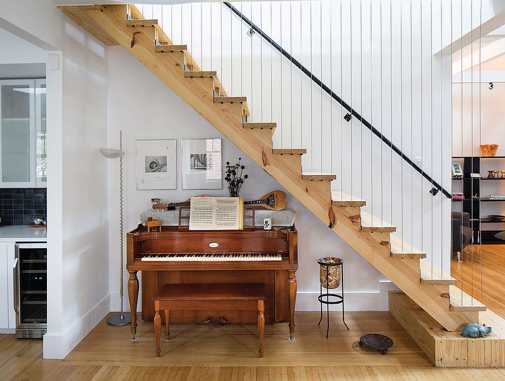 Let your musical interests thrive in the small space underneath the staircase